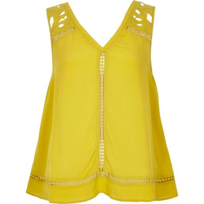Lime yellow lace tank top